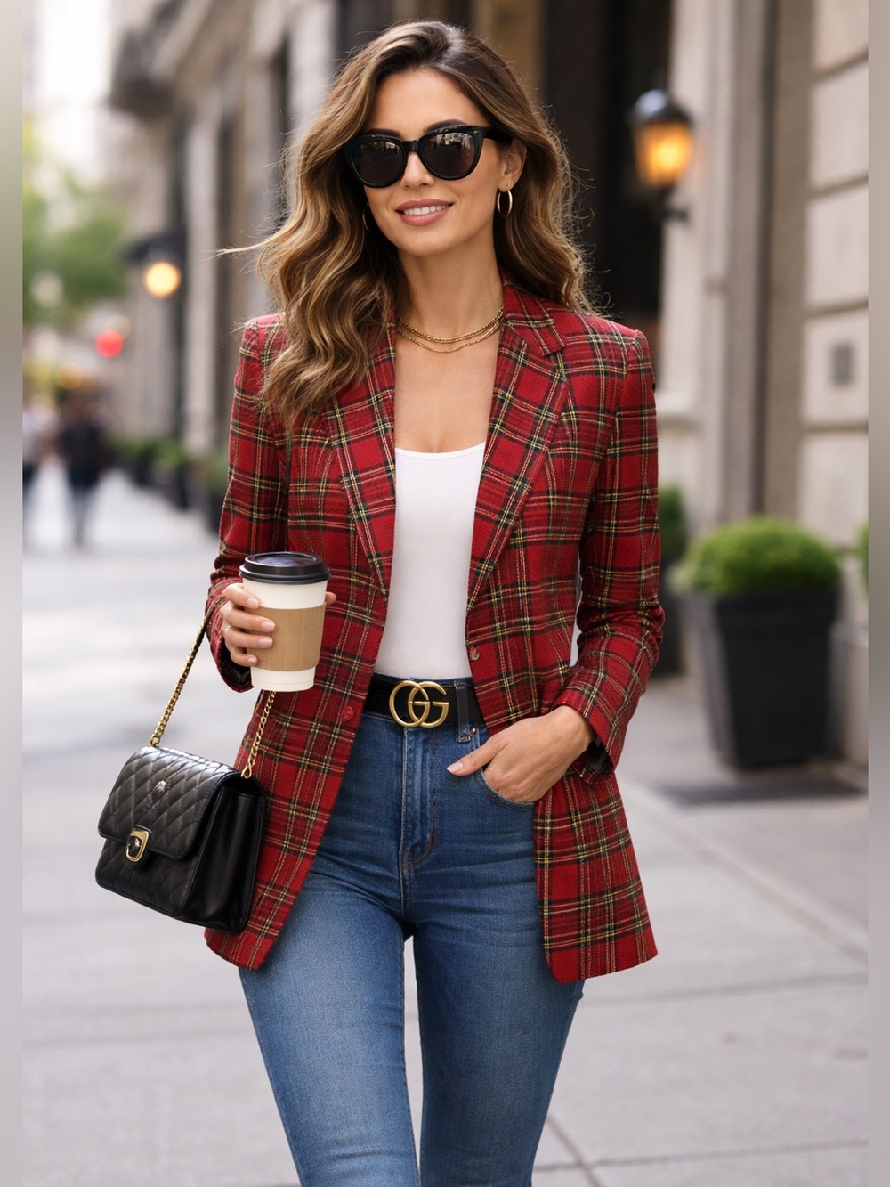LAURA GAYLE Vintage Women’s Red Plaid Tartan Wool Blend Blazer Jacket 8